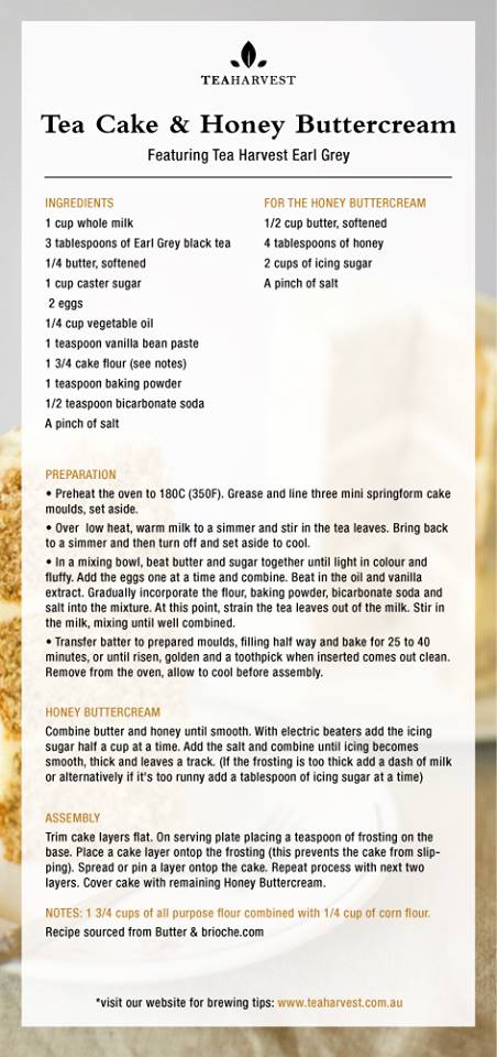 Tea Cake & Honey Butter Cream Recipe